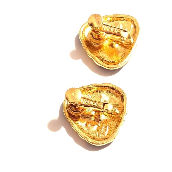 Vintage Napier Gold Tone Black Enameled Swirl Chic Clip On Screwback Earrings - Picture 3 of 4